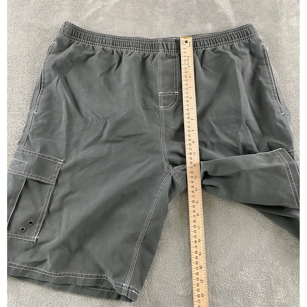 Magellan Sportswear Mens Cargo Board Shorts Gray Swim Trunks Elastic Waist 41W